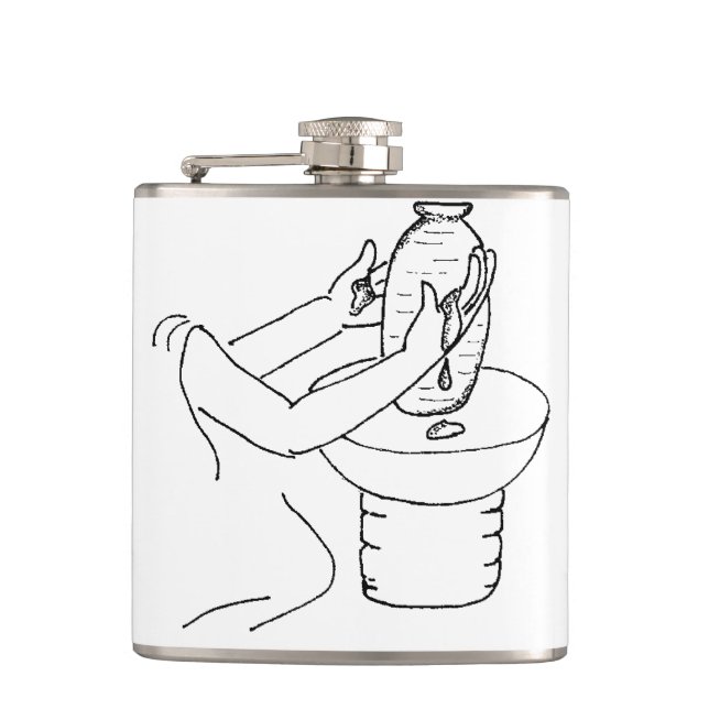 Potter Shaping Vase Sketch Ceramic Workshop Flask (Front)