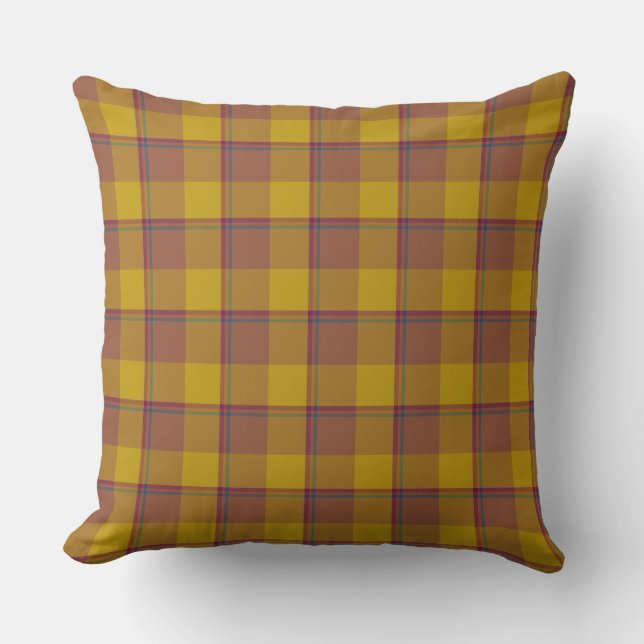 Potters Clay and Pizza Plaid Brown Gold Throw Pillow (Front)