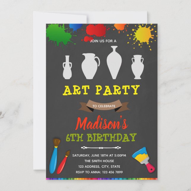 Pottery art party birthday invitation (Front)