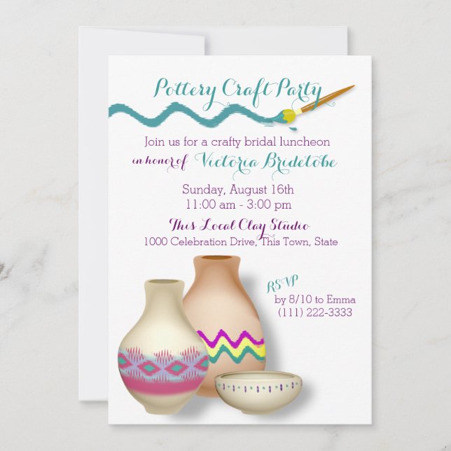 Pottery Bridal Luncheon Invitation (Front)