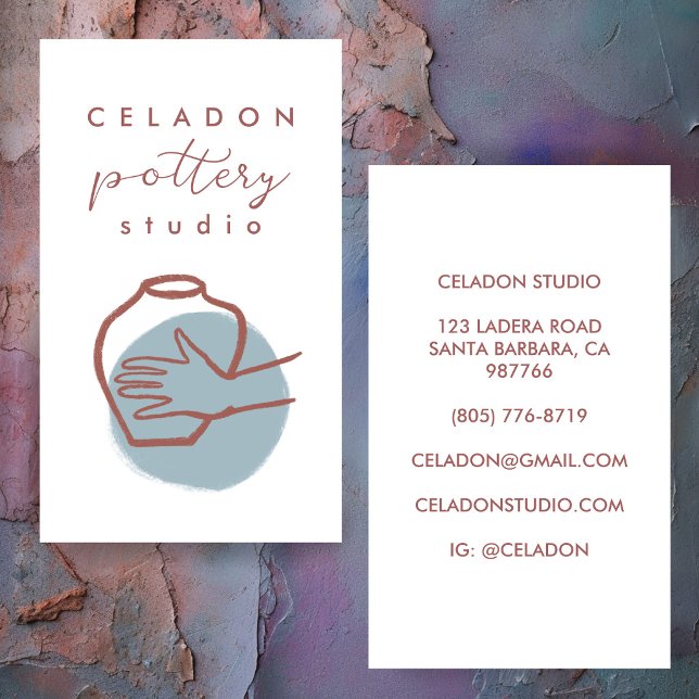 POTTERY Ceramics Studio Elegant Hand-drawn CUSTOM  Business Card (POTTERY Ceramics Studio Elegant Hand-drawn CUSTOM Ceramicist Clay Artist Business Card
)