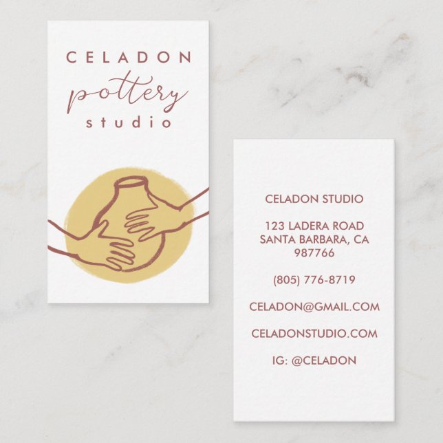 POTTERY Ceramics Studio Elegant Hand-drawn CUSTOM  Business Card (Front/Back)
