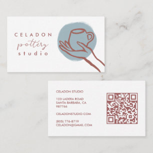 POTTERY Ceramics Studio Elegant Hand-drawn QR Code Business Card