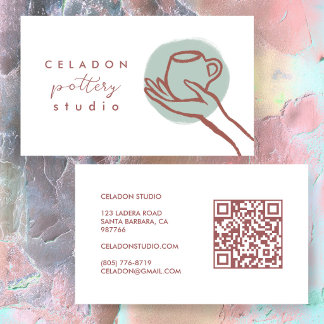 POTTERY Ceramics Studio Elegant Hand-drawn QR Code Business Card