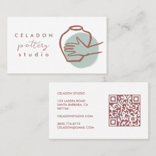 POTTERY Ceramics Studio Elegant Hand-drawn QR Code Business Card