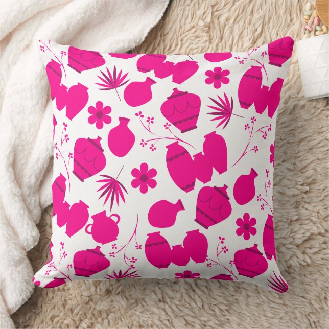 pottery clay ceramics artist pots floral pattern t throw pillow (Blanket)