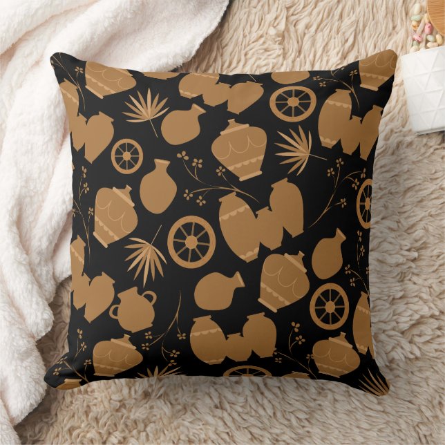 pottery clay ceramics artist pots floral pattern t throw pillow (Blanket)