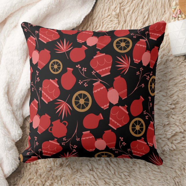 pottery clay ceramics artist pots floral pattern throw pillow (Blanket)