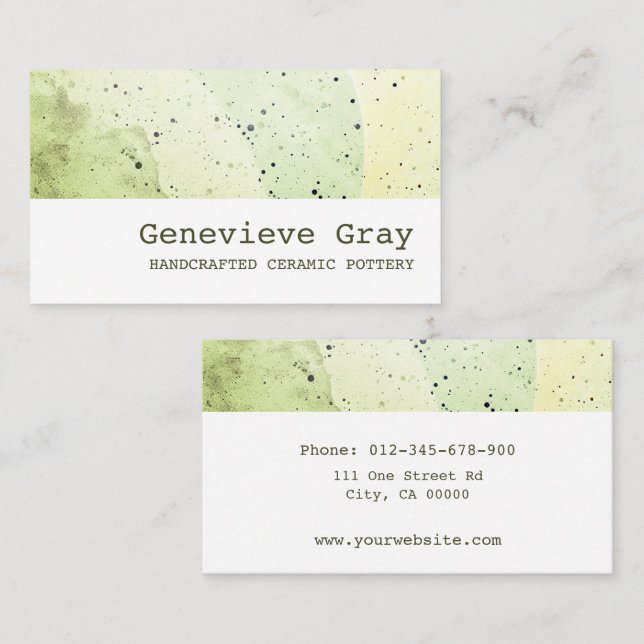 Pottery Handcrafted Modern Clean Texture Green Business Card (Front/Back)