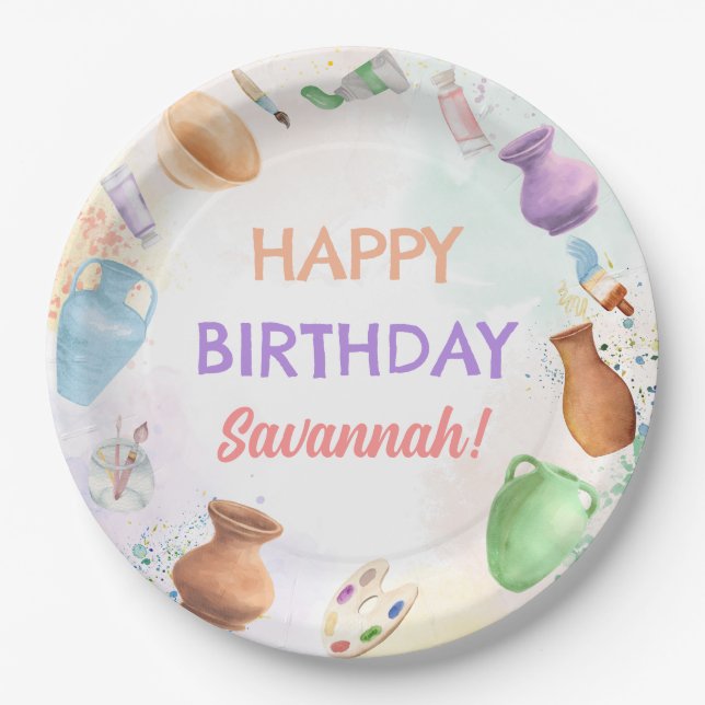 Pottery Paining Party Birthday Paper Plates (Front)