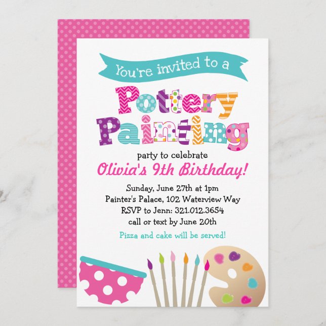 Pottery Painting Art Party Invitation (Front/Back)