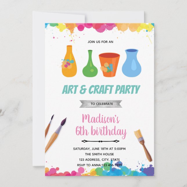 Pottery painting art party invitation (Front)