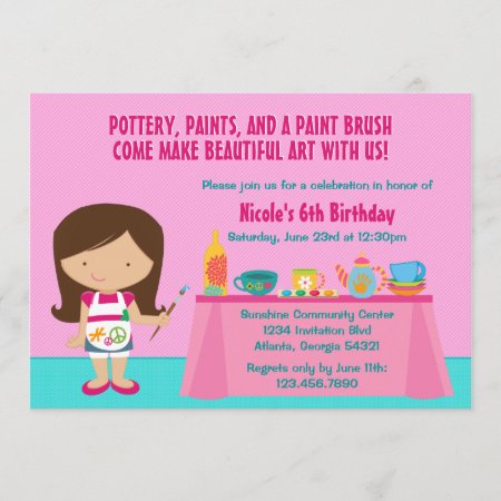 Pottery Painting Arts And Crafts Birthday Party Invitation