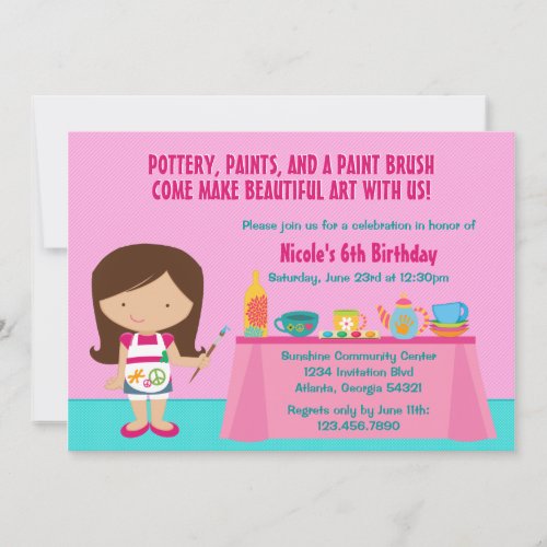 Pottery Painting Arts and Crafts Birthday Party Personalized Invites