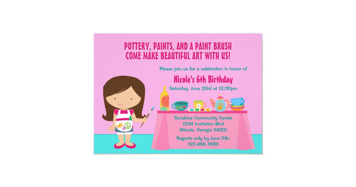 Pottery Painting Arts And Crafts Birthday Party Invitation Zazzle Com