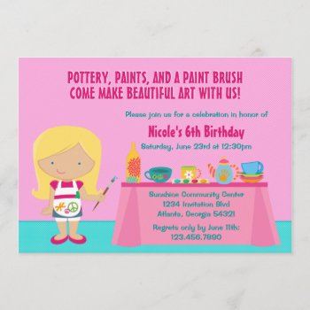 Pottery Painting Arts And Crafts Birthday Party Invitation by InvitationBlvd at Zazzle