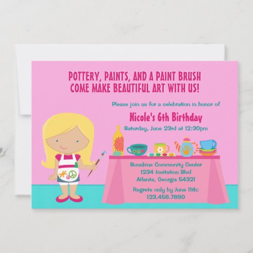 Pottery Painting Arts and Crafts Birthday Party Personalized Announcements