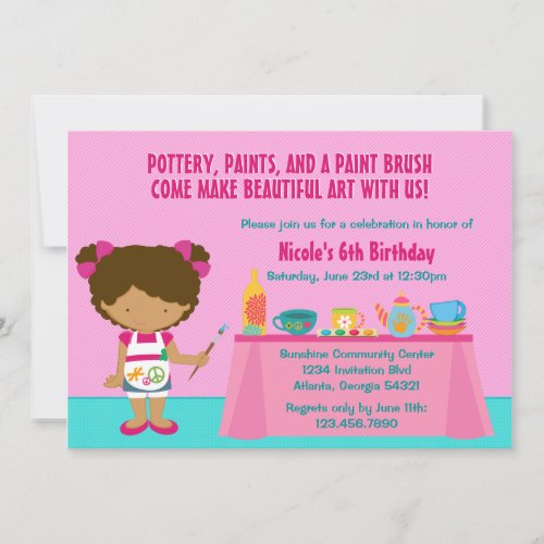 Pottery Painting Arts and Crafts Birthday Party Announcements