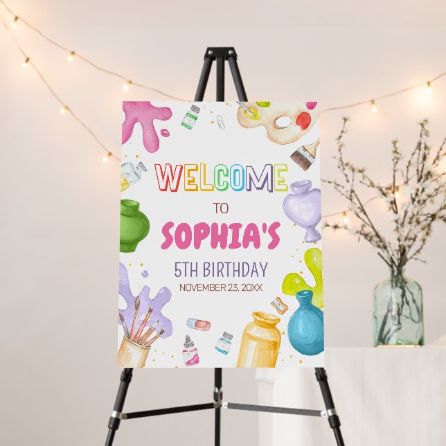 Pottery Painting Birthday Party Welcome Sign (In Situ (Stand))