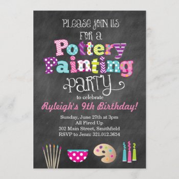 Pottery Painting Party Chalkboard Style Invitation by modernmaryella at Zazzle
