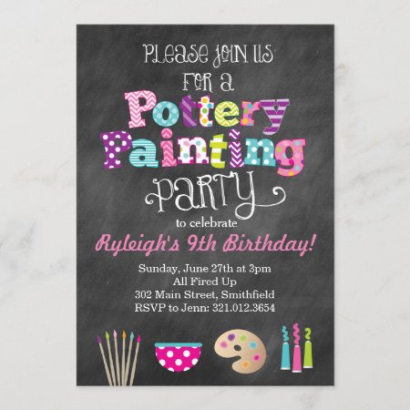 Pottery Painting Party Chalkboard Style Invitation