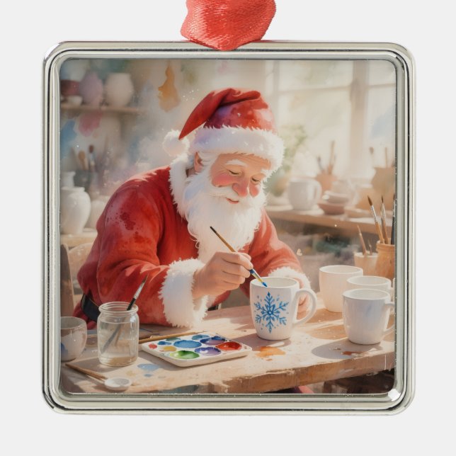 Pottery Painting Santa Claus  Metal Ornament (Front)