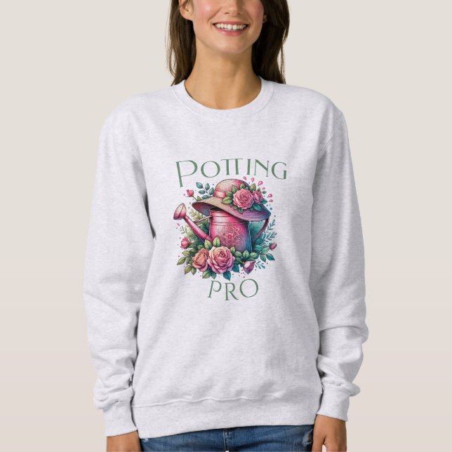 Potting Pro Pink Watering Can Garden Ash Sweatshirt (Front)