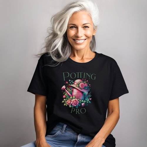 Potting Pro Pink Watering Can Garden Black T_Shirt