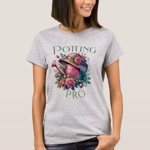 Potting Pro Pink Watering Can Garden Gray T-Shirt