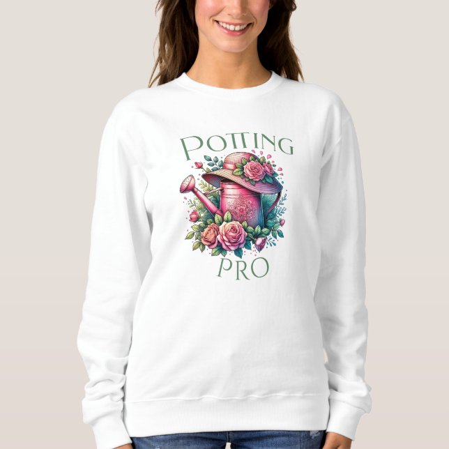 Potting Pro Pink Watering Can Garden Sweatshirt (Front)