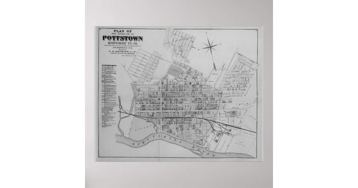 Pottstown Borough Map PA Pennsylvania 1871 Poster Zazzle
