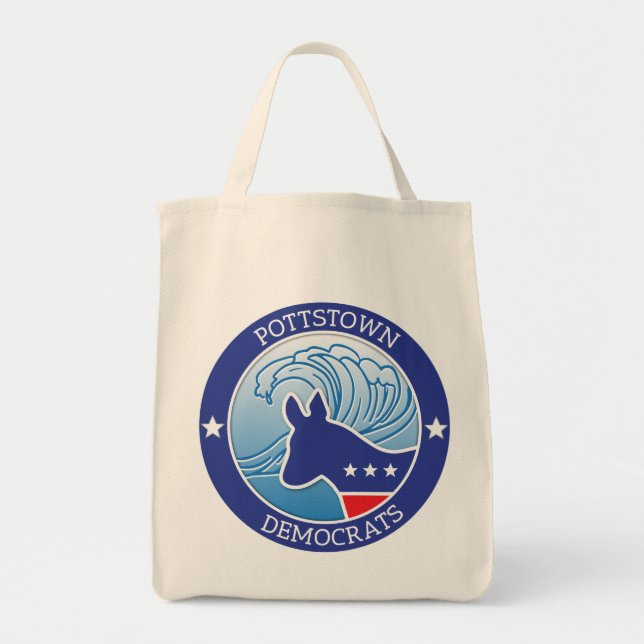 Pottstown Democrats Wave Grocery Tote Bag (Front)