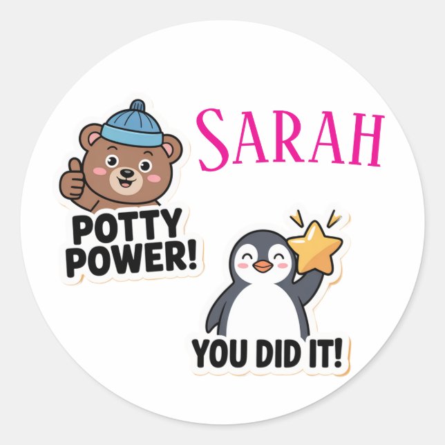 Potty Stickers, Personalized Potty power Classic Round Sticker (Front)