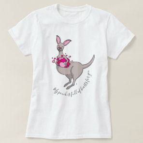 Pouch of pink hearts grey kangaroo graphic t-shirt
