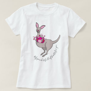 Pouch of pink hearts grey kangaroo graphic t-shirt