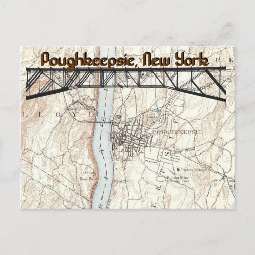 Poughkeepsie New York  Historic Map Postcard