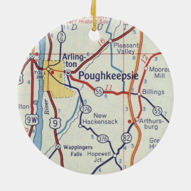Poughkeepsie NY Vintage Map Ceramic Ornament (Back)