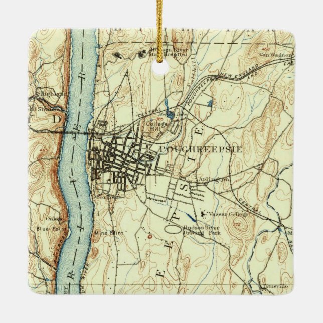 Poughkeepsie NY Vintage Map Ceramic Ornament (Back)