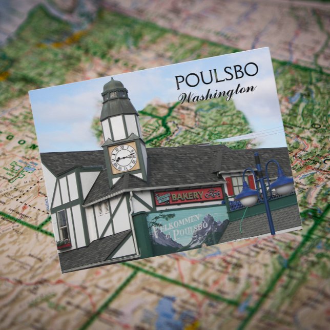 Poulsbo, Washington Little Norway Travel Photo Postcard (In Situ Map)