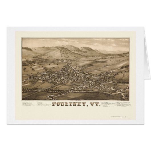 Poultney, VT Panoramic Map - 1886 Cards (Front Horizontal)
