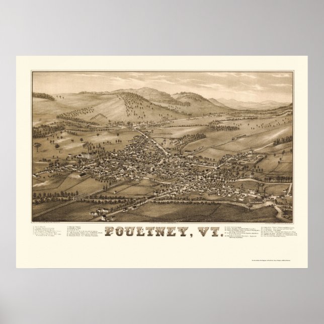 Poultney, VT Panoramic Map - 1886 Poster (Front)