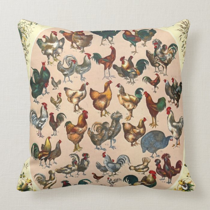 Poultry Breeds 1868 Throw Pillow