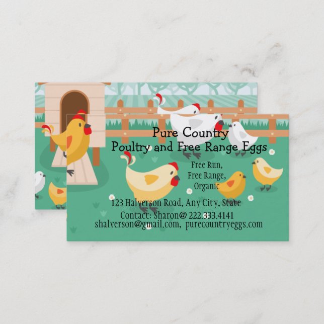 Poultry, Chicken Farm  Eggs Free Run, Organic Business Card (Front/Back)