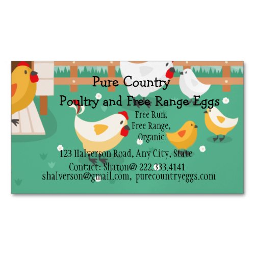 Poultry Chicken Farm  Eggs Free Run Organic  Business Card Magnet