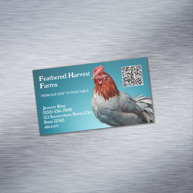 Poultry Farmer Custom QR Business Card Magnet (In Situ)