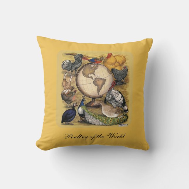 Poultry of the World Throw Pillow (Front)