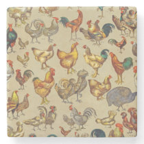 Poultry Rooster Chicken country vintage art Stone Coaster