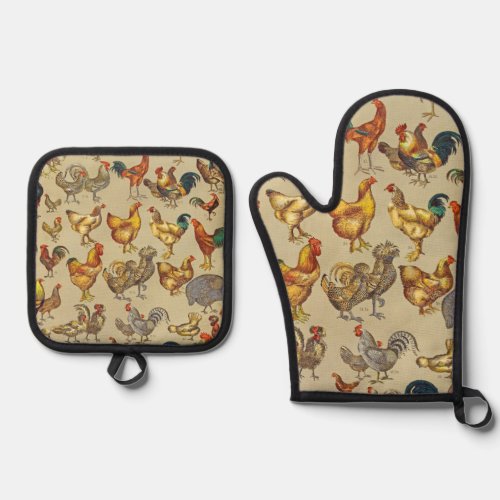 Poultry Rooster Chicken country wedding invitation Oven Mitt  Pot Holder Set