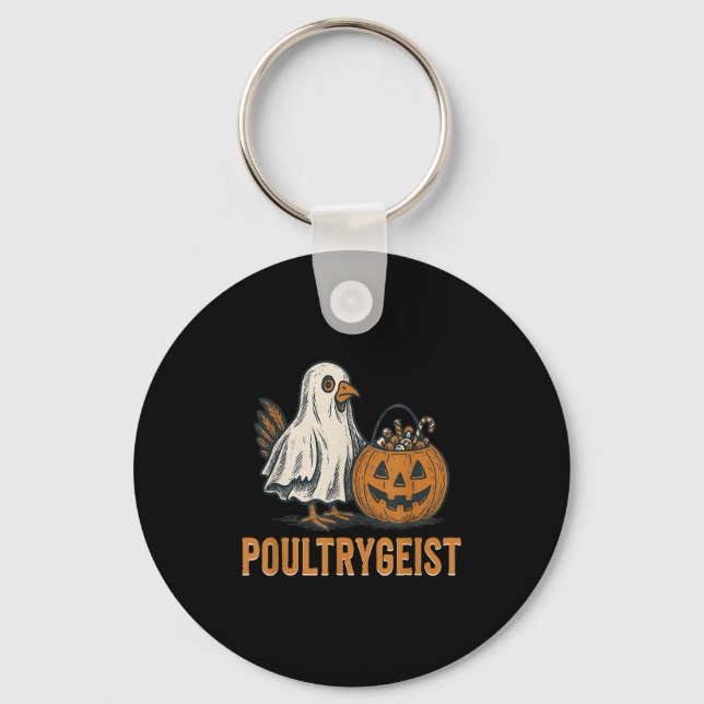 Poultrygeist Chicken Ghost Pumpkin Costume Hallowe Keychain (Front)