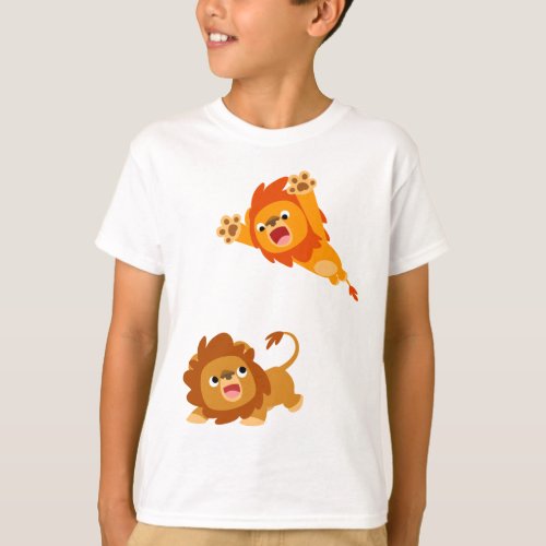 Pouncing and Pounced Cartoon Lions Kids T_Shirt